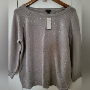 NWT Ann Taylor Beige Sweater With Sequin Jewels Pattern Sz XL